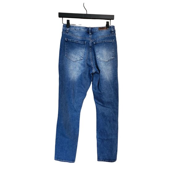 Kendall & Kylie Womens Distressed Straight-Leg Jeans Size 3/4 Blue Denim - Picture 2 of 4